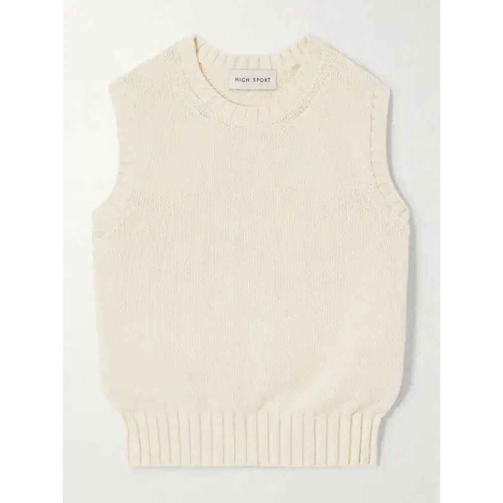 High Sport Ivory Linda Knitted Cotton Sleeveless Sweater Vest Women's Size Small